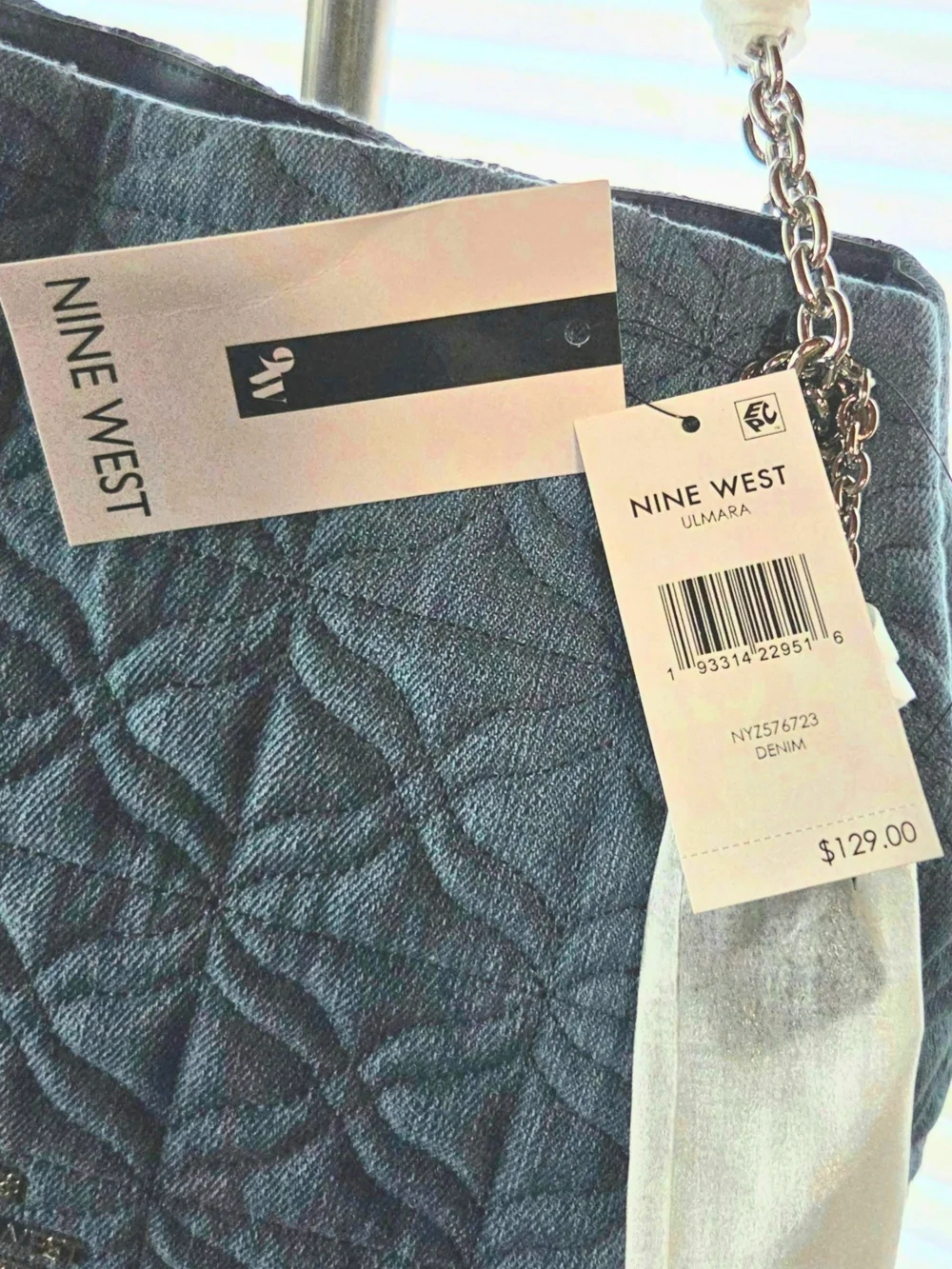 NWT $129 Nine West Denim Blue Quilted Handbag Purse Medium